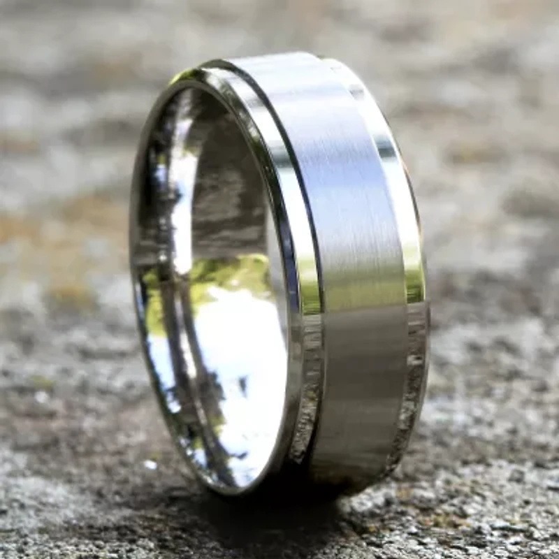 Mens 10K White Gold 8mm Band