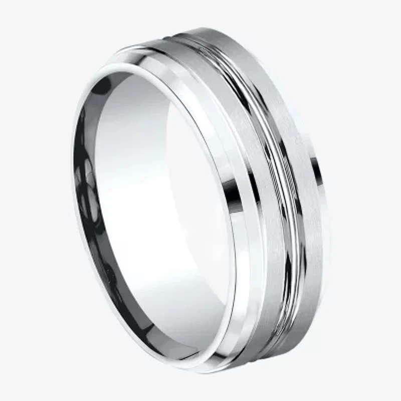 Mens 10K White Gold 8mm Band