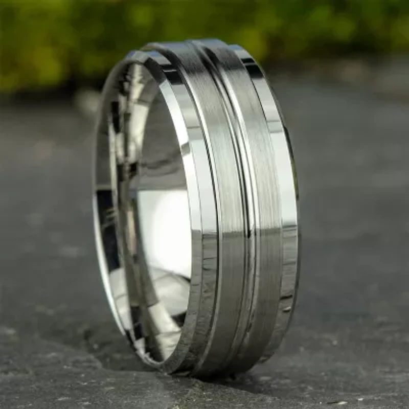 Mens 10K White Gold 8mm Band