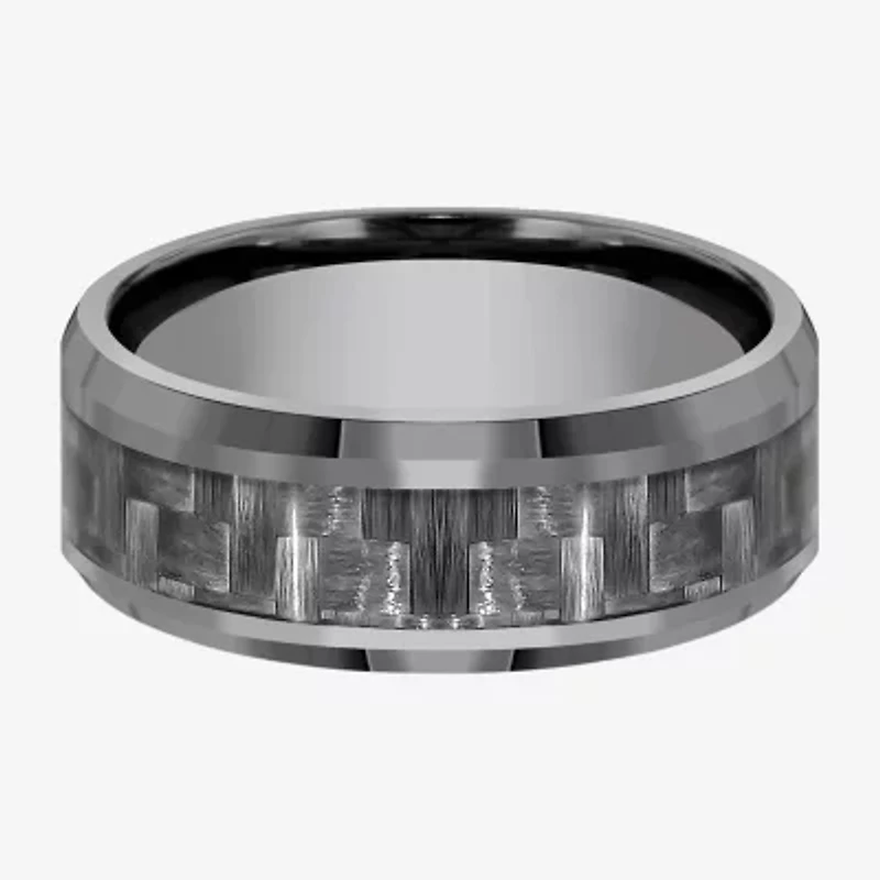 Mens 8mm Tantalum Carbon Fiber Inlay Wedding Band