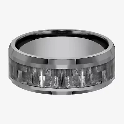 Mens 8mm Tantalum Carbon Fiber Inlay Wedding Band