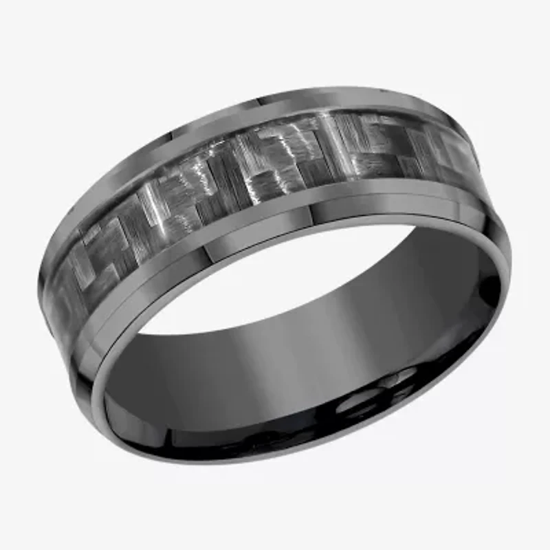 Mens 8mm Tantalum Carbon Fiber Inlay Wedding Band