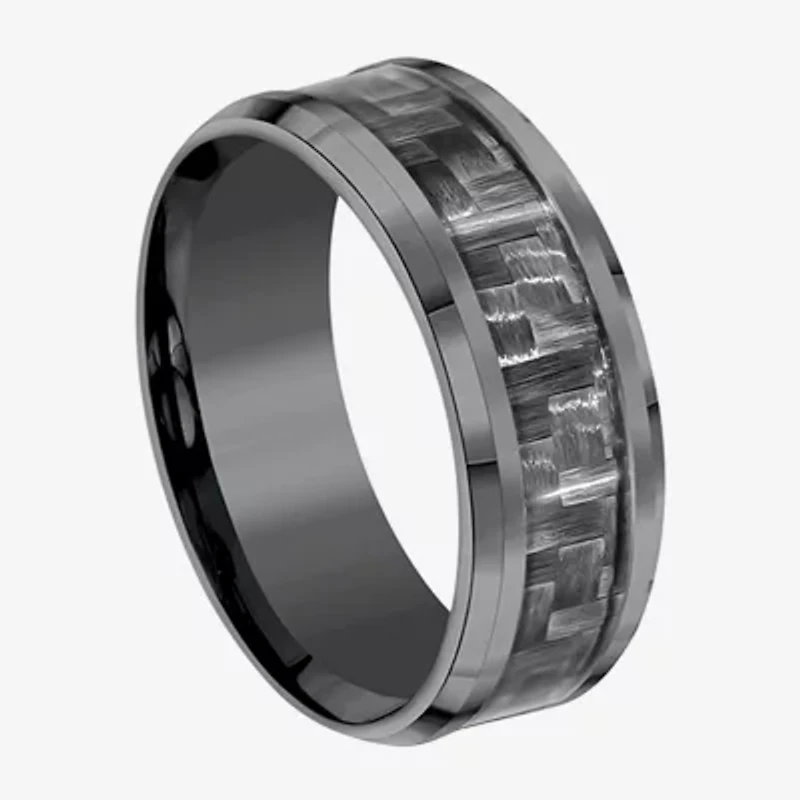 Mens 8mm Tantalum Carbon Fiber Inlay Wedding Band