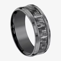 Mens 8mm Tantalum Carbon Fiber Inlay Wedding Band
