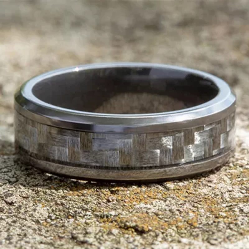 Mens 8mm Tantalum Carbon Fiber Inlay Wedding Band