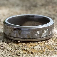 Mens 8mm Tantalum Carbon Fiber Inlay Wedding Band