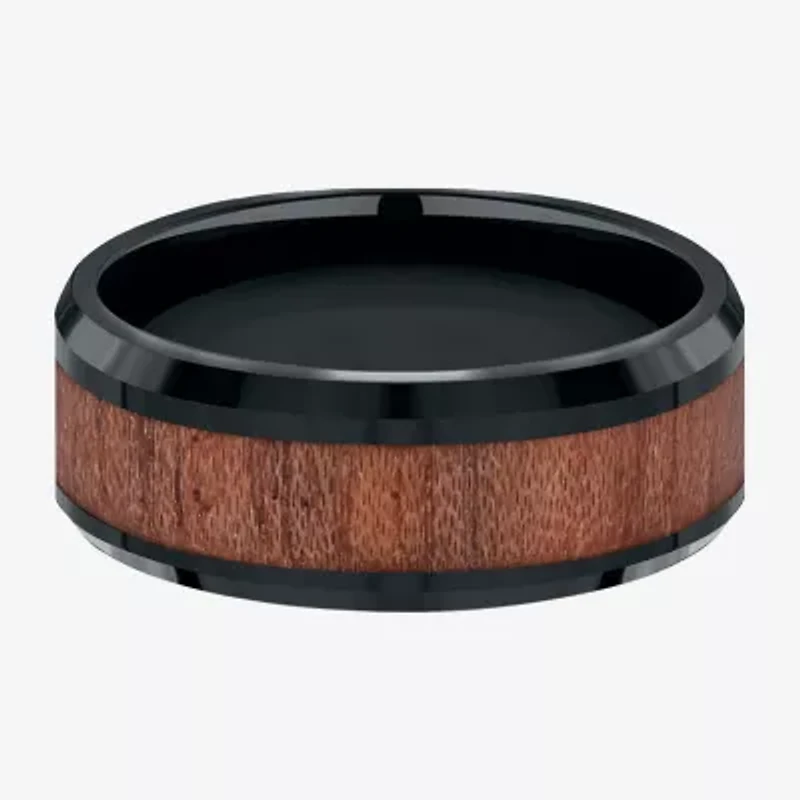 Mens Comfort Fit 8mm Black Cobalt with Rosewood Inlay Wedding Band