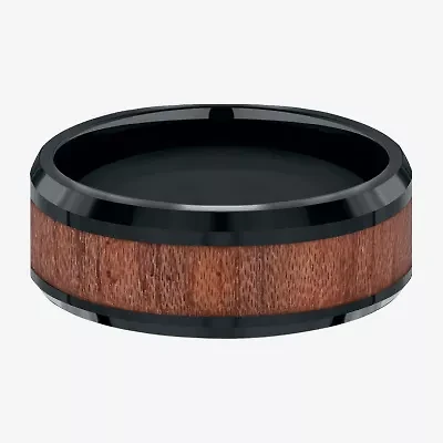 Mens Comfort Fit 8mm Black Cobalt with Rosewood Inlay Wedding Band
