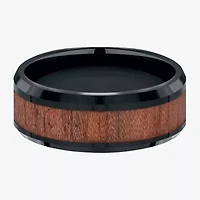 Mens Comfort Fit 8mm Black Cobalt with Rosewood Inlay Wedding Band