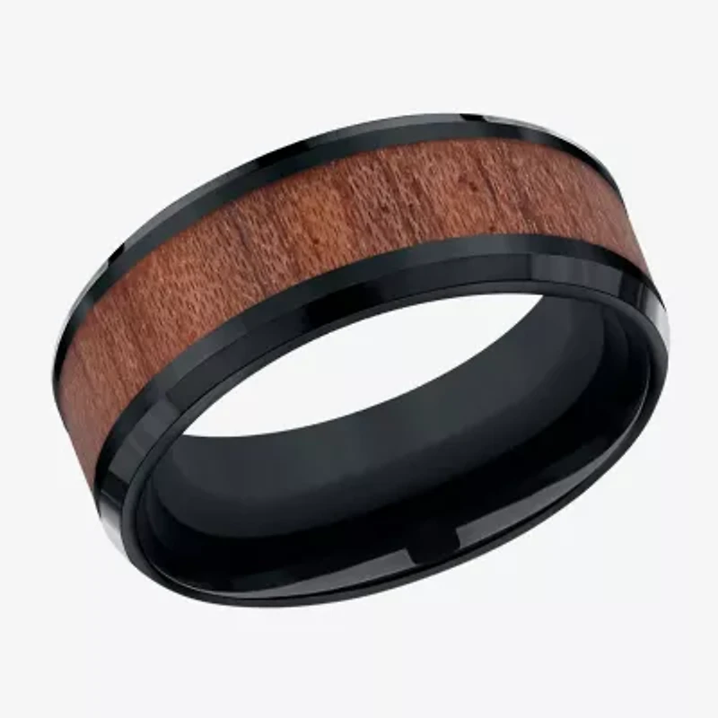 Mens Comfort Fit 8mm Black Cobalt with Rosewood Inlay Wedding Band