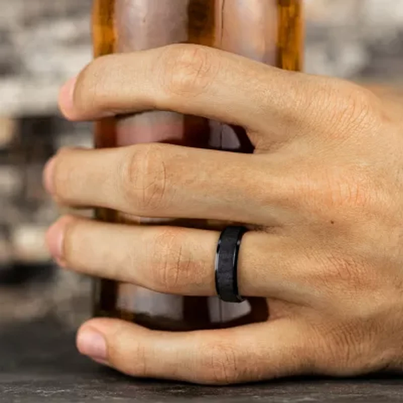 Mens Comfort Fit 7mm Black Titanium Satin Wedding Band