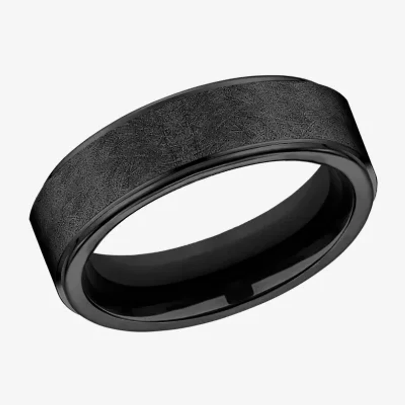Mens Comfort Fit 7mm Black Titanium Satin Wedding Band
