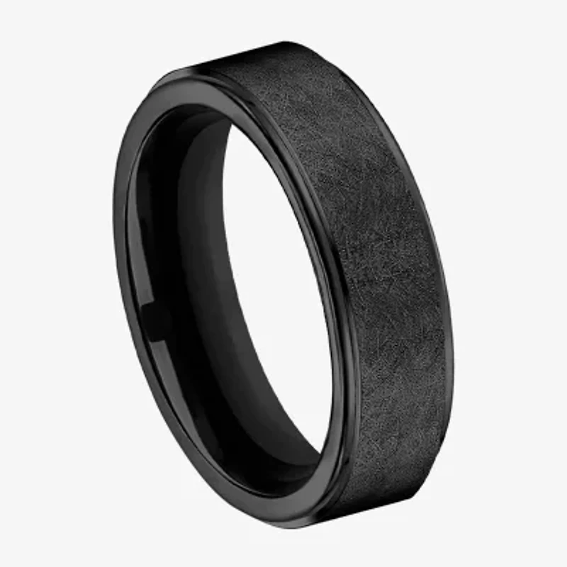 Mens Comfort Fit 7mm Black Titanium Satin Wedding Band