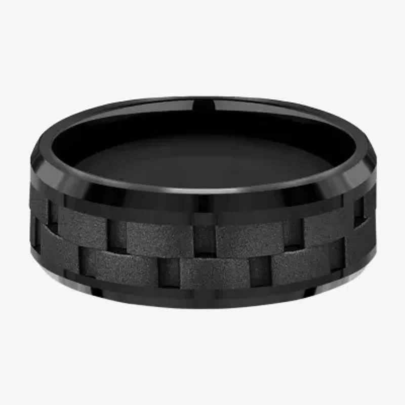 Mens Comfort Fit 8mm Black Titanium Link Inlay Wedding Band
