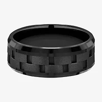 Mens Comfort Fit 8mm Black Titanium Link Inlay Wedding Band