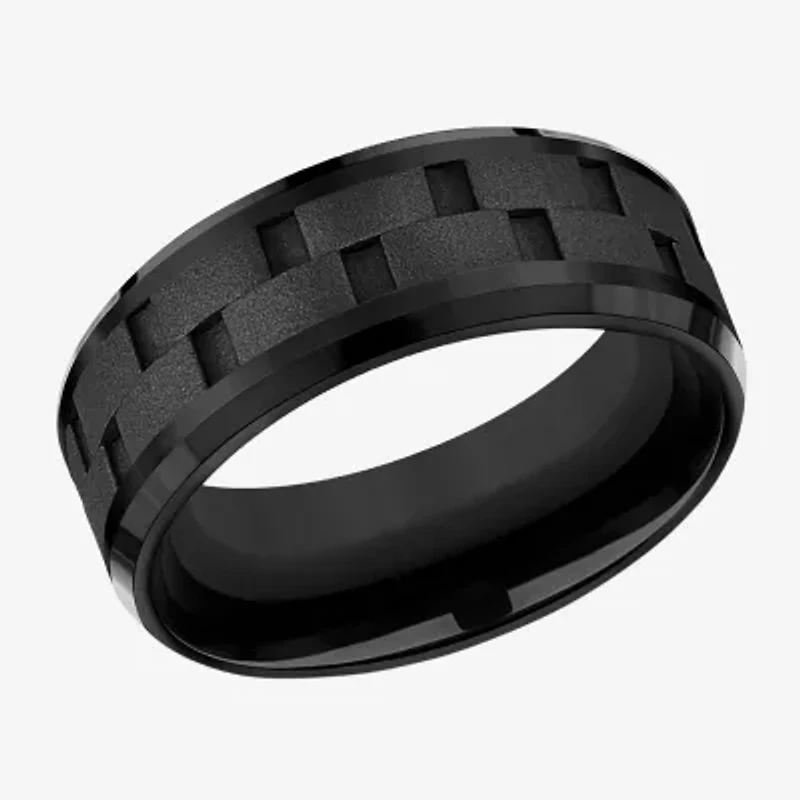 Mens Comfort Fit 8mm Black Titanium Link Inlay Wedding Band