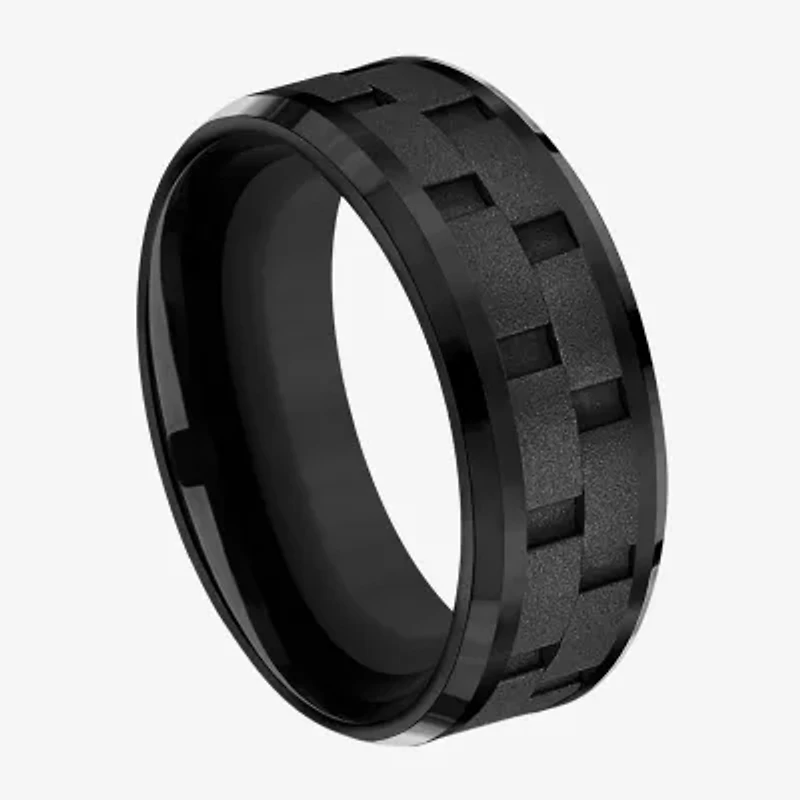 Mens Comfort Fit 8mm Black Titanium Link Inlay Wedding Band