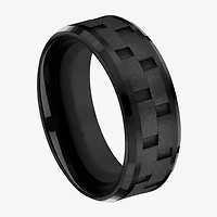 Mens Comfort Fit 8mm Black Titanium Link Inlay Wedding Band