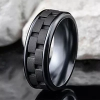 Mens Comfort Fit 8mm Black Titanium Link Inlay Wedding Band