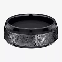 Mens Comfort Fit 9mm Black Titanium Cross Wedding Band