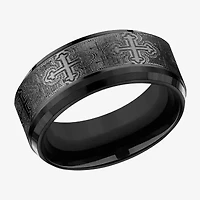 Mens Comfort Fit 9mm Black Titanium Cross Wedding Band