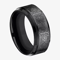Mens Comfort Fit 9mm Black Titanium Cross Wedding Band