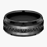 Mens Comfort Fit 9mm Black Titanium and Cubic Zirconia Wedding Band
