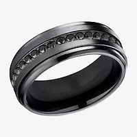 Mens Comfort Fit 9mm Black Titanium and Cubic Zirconia Wedding Band