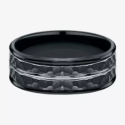 Mens Black Cobalt Hammered Center 8mm Wedding Band