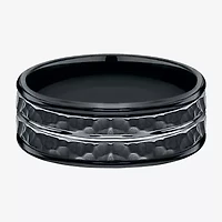 Mens Black Cobalt Hammered Center 8mm Wedding Band