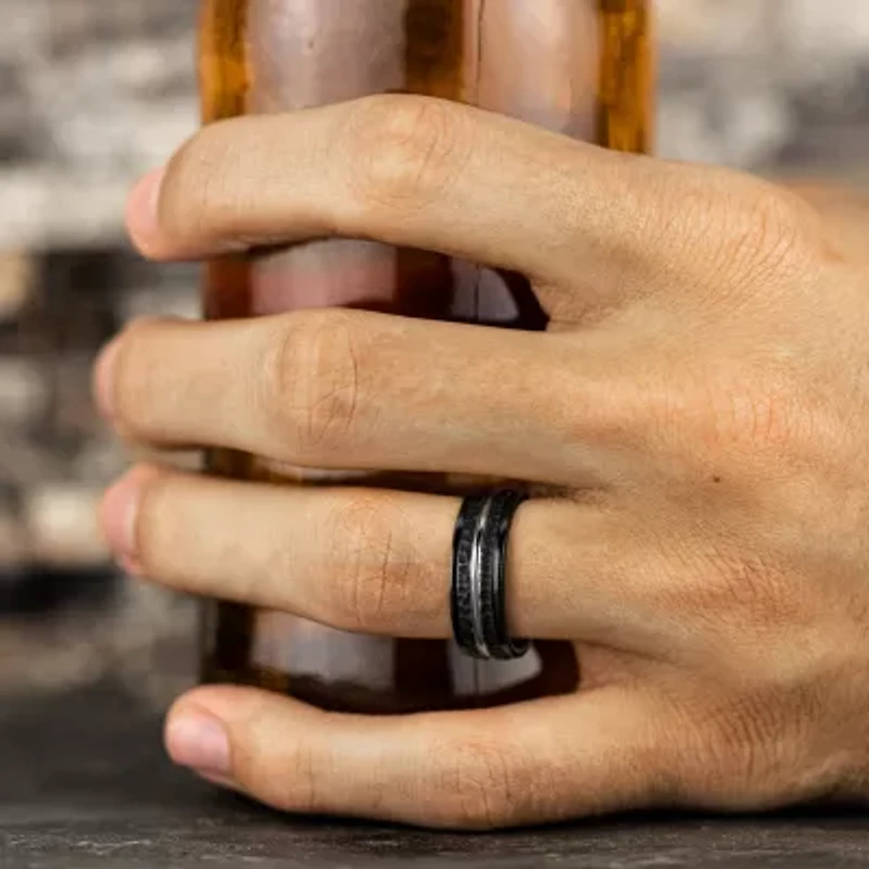 Mens Black Cobalt Hammered Center 8mm Wedding Band