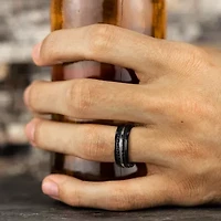 Mens Black Cobalt Hammered Center 8mm Wedding Band