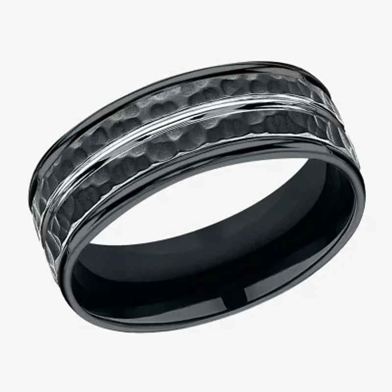 Mens Black Cobalt Hammered Center 8mm Wedding Band