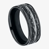 Mens Black Cobalt Hammered Center 8mm Wedding Band