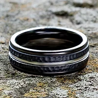 Mens Black Cobalt Hammered Center 8mm Wedding Band