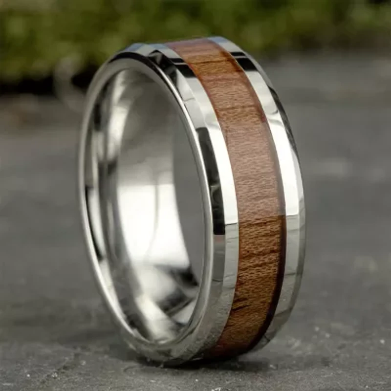 Mens Comfort Fit 8mm Cobalt with Rosewood Inlay Wedding Band