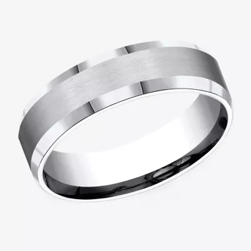 Mens Cobalt Satin Center Beveled Edge 6mm Wedding Band