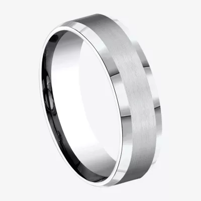 Mens Cobalt Satin Center Beveled Edge 6mm Wedding Band