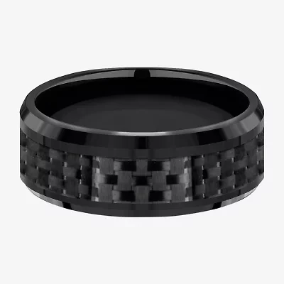 Mens Black Titanium Carbon Fiber Inlay 8mm Wedding Band