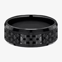 Mens Black Titanium Carbon Fiber Inlay 8mm Wedding Band