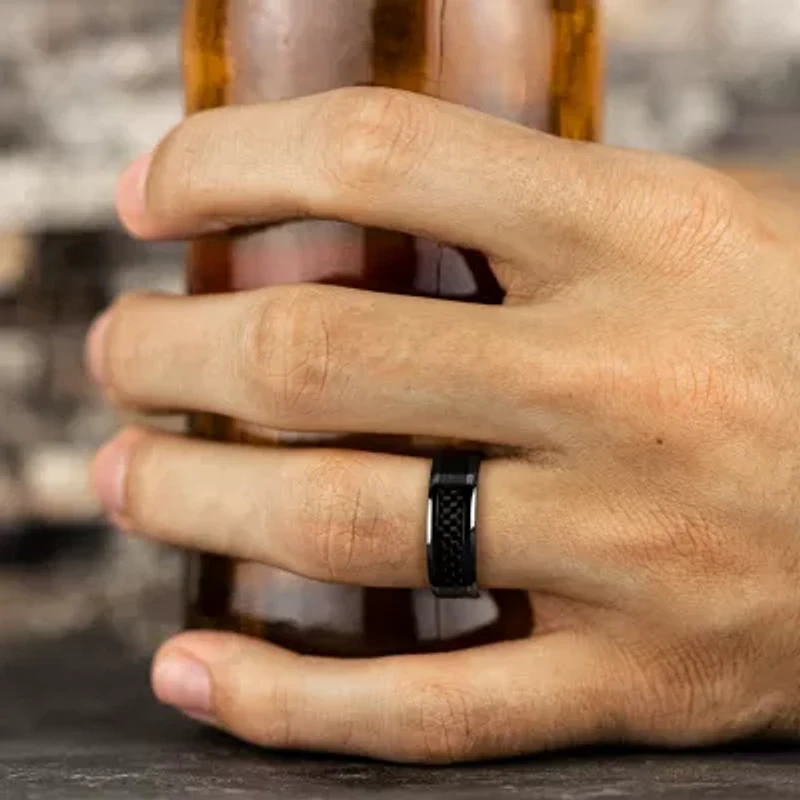 Mens Black Titanium Carbon Fiber Inlay 8mm Wedding Band