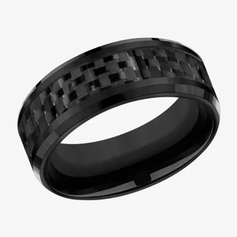 Mens Black Titanium Carbon Fiber Inlay 8mm Wedding Band