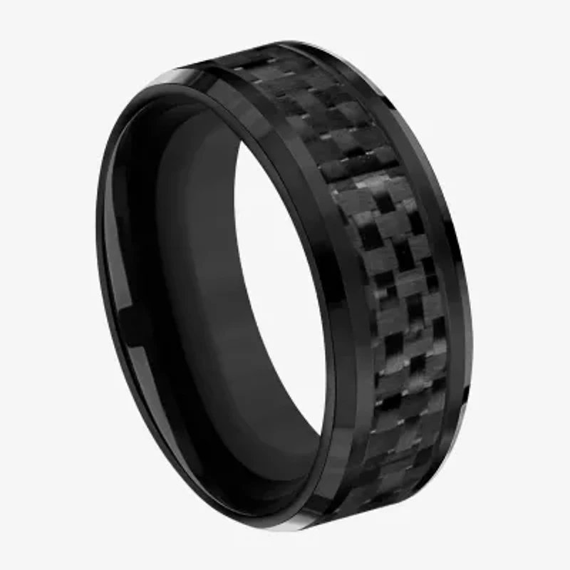 Mens Black Titanium Carbon Fiber Inlay 8mm Wedding Band