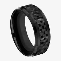 Mens Black Titanium Carbon Fiber Inlay 8mm Wedding Band