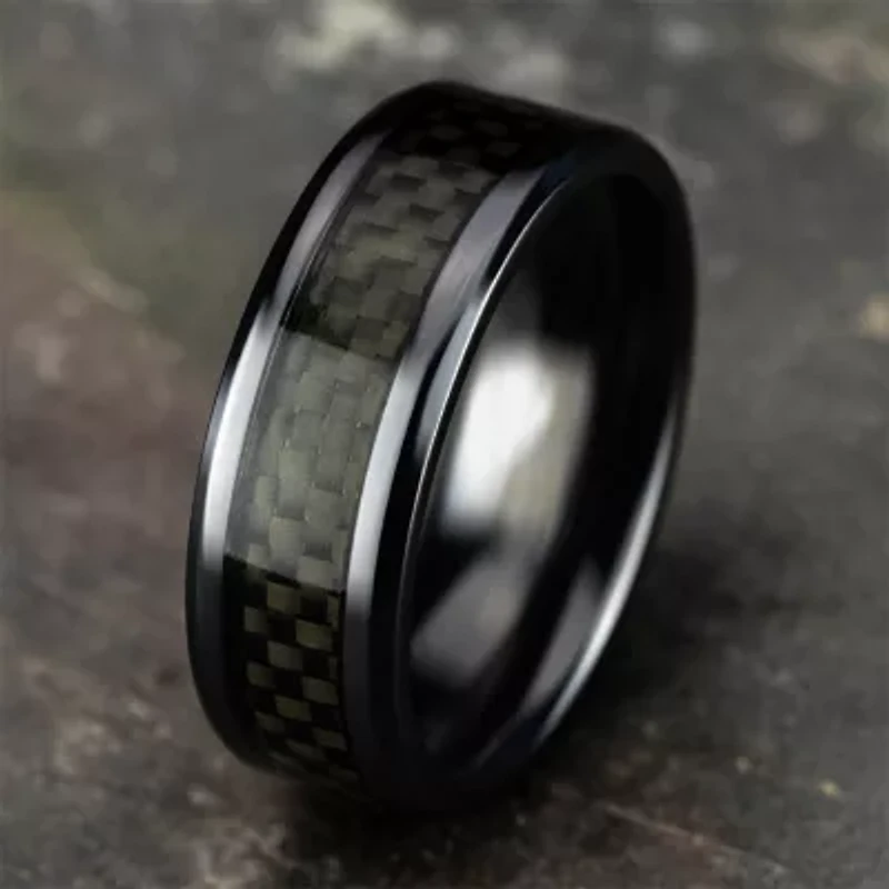 Mens Black Titanium Carbon Fiber Inlay 8mm Wedding Band