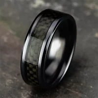 Mens Black Titanium Carbon Fiber Inlay 8mm Wedding Band