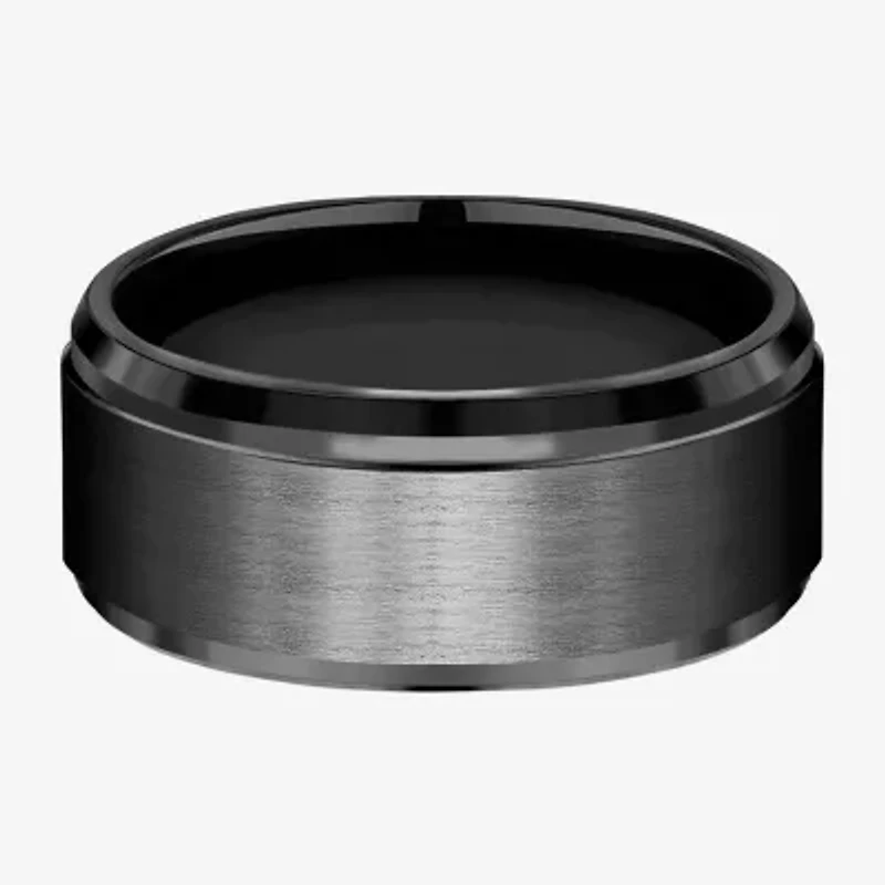 Mens Black Titanium Satin Center 9mm Wedding Band