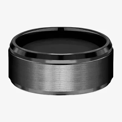 Mens Black Titanium Satin Center 9mm Wedding Band
