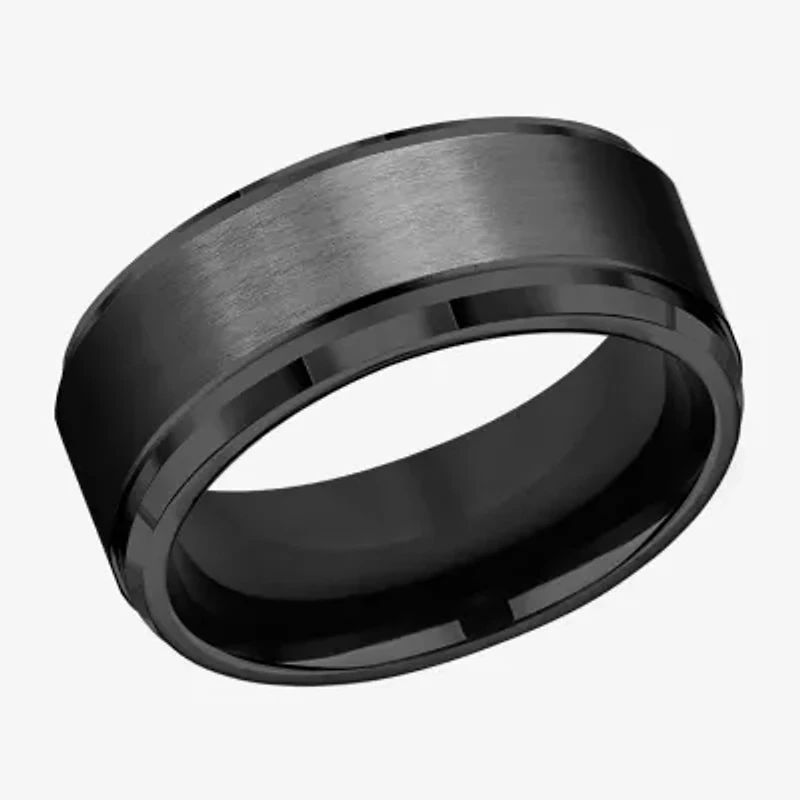 Mens Black Titanium Satin Center 9mm Wedding Band