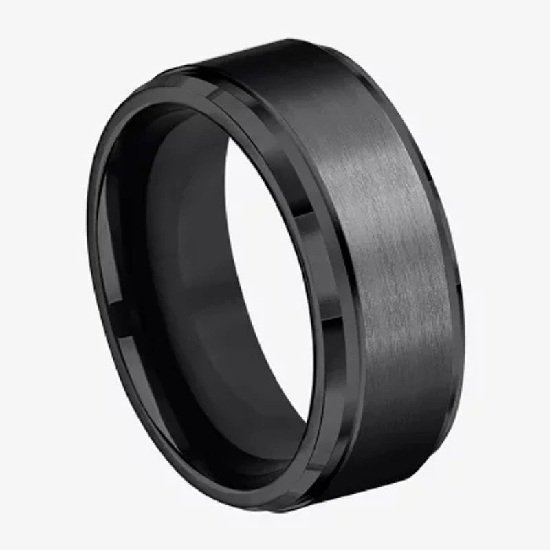 Mens Black Titanium Satin Center 9mm Wedding Band